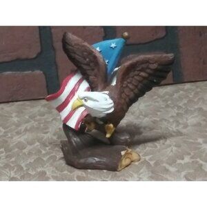 Bald Eagle w/American Flag Statue Figurine 4" x 4" resin JULY 4TH PATRIOTIC